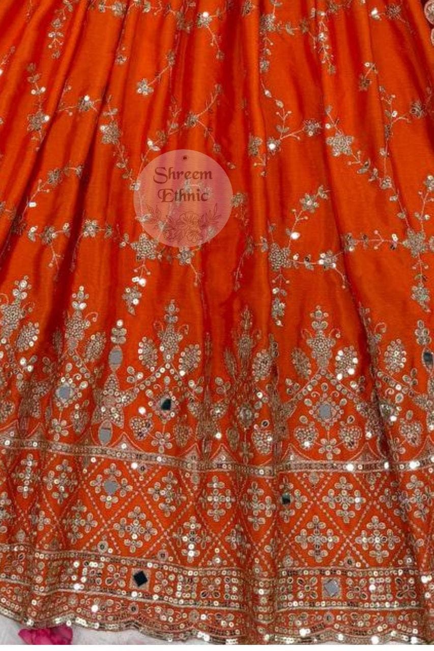 Orange Chinon Silk Anarkali Gown, Sequin Embroidered Indian Dress - image 3