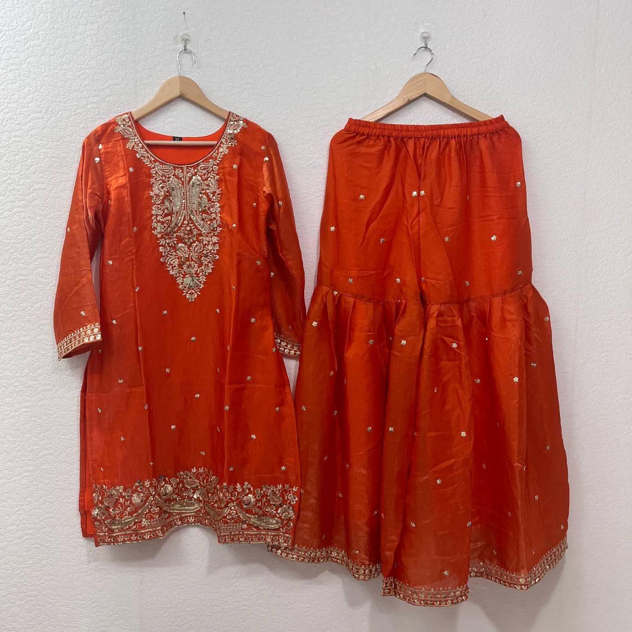 Designer Orange Fandy Silk Embroidery Sequins Work Suit for Women, Ready to Wear Party Wear Ethnic Dress - image 5