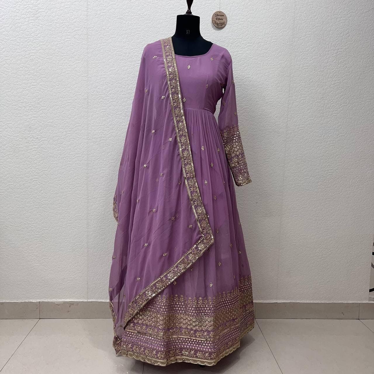 Heavy Georgette Silk Anarkali Suit, Embroidered Gown with Dupatta, Party Wear Ethnic Dress - image 3