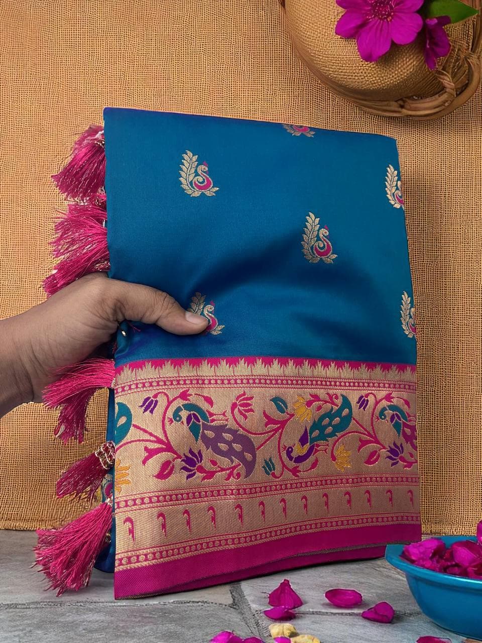 Handmade Paithani Silk Saree: Meenakari Peacock Pallu, Maharastrian Wedding - image 3