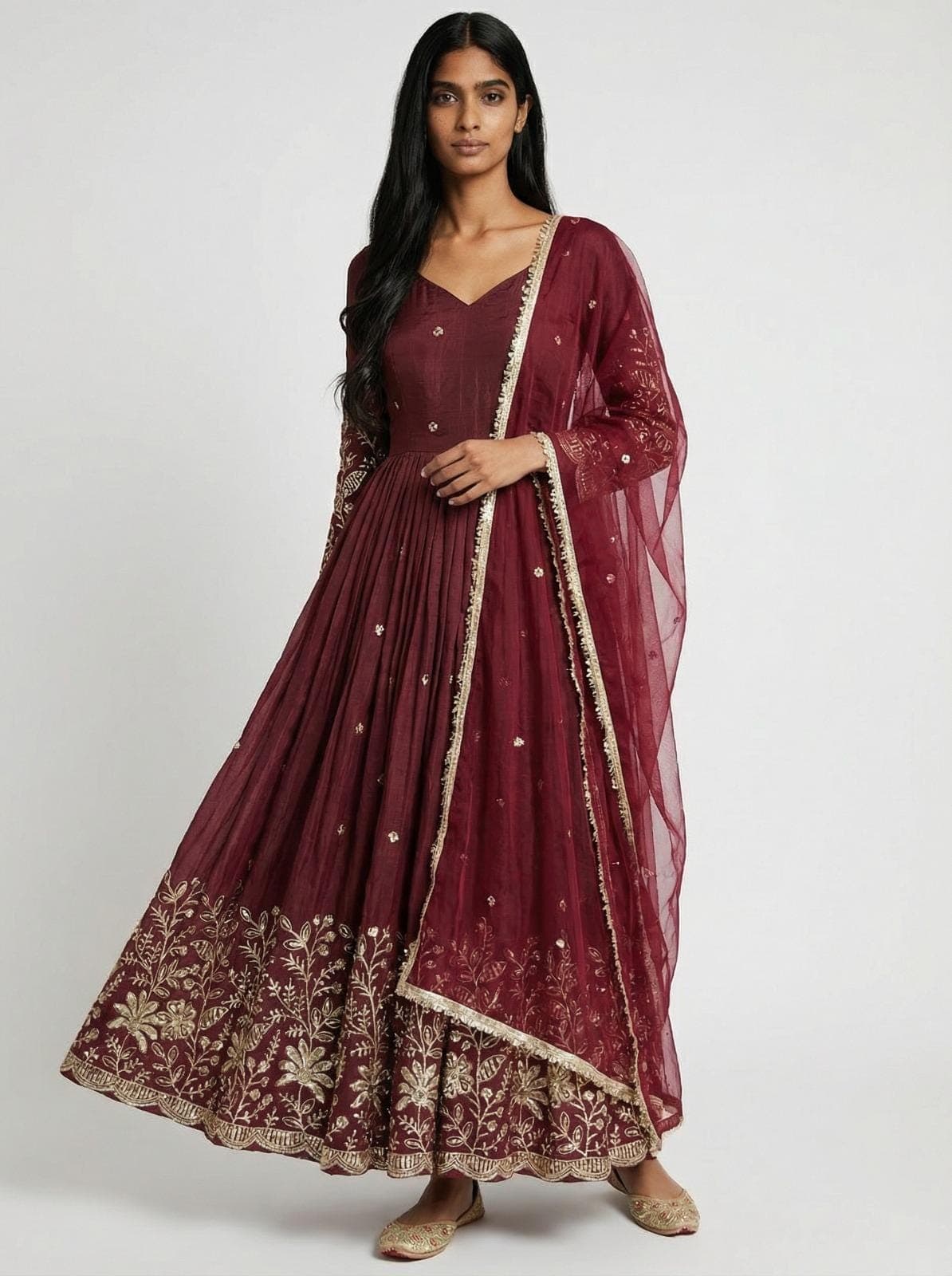 Stylish Vichitra Silk Anarkali Gown for Women with Embroidery Work Indian Ethnic Outfit Wedding Party Wear Designer Dress