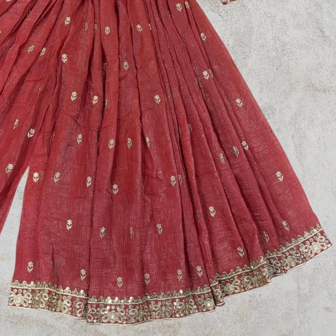 Embroidered Heavy Crunchy Silk Sharara Palazzo Suit Set – Wedding Party Wear - image 4