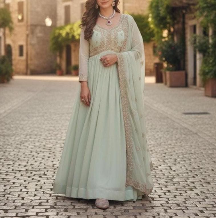 Embroidered Anarkali Gown, Indian Wedding Outfit, Ethnic Women's Gown - image 4