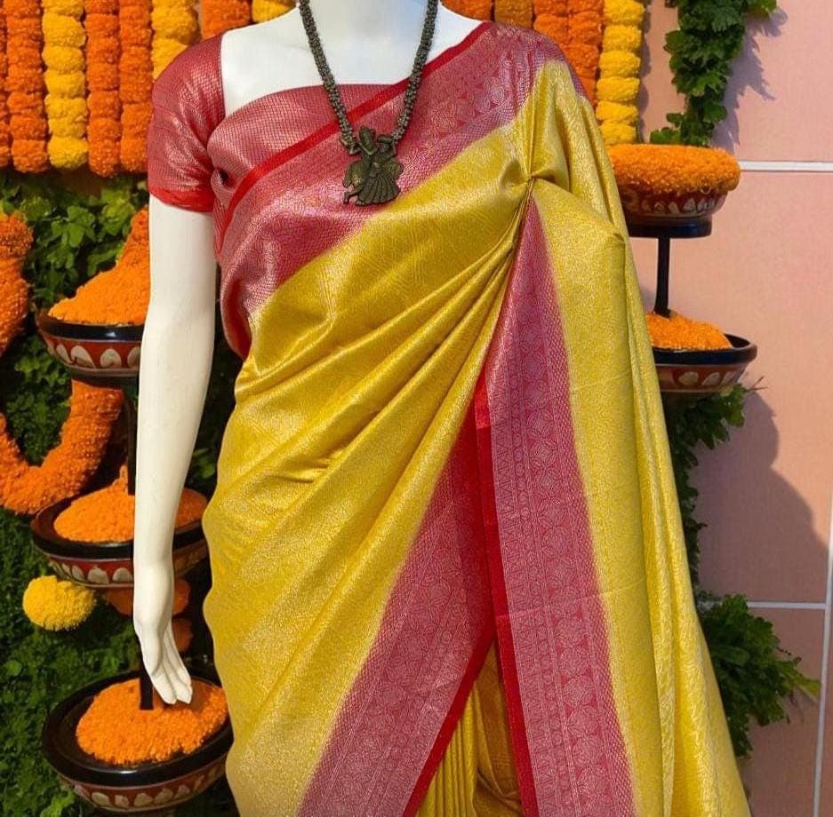 Soft Silk Saree | Jacquard Pallu, South Indian Bridal Wear - image 4