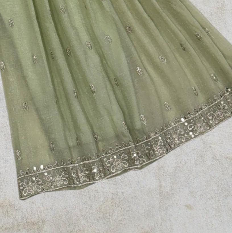 Green Silk Kurta Palazzo Sharara Set, Embroidered Ethnic Indian Wear - image 3