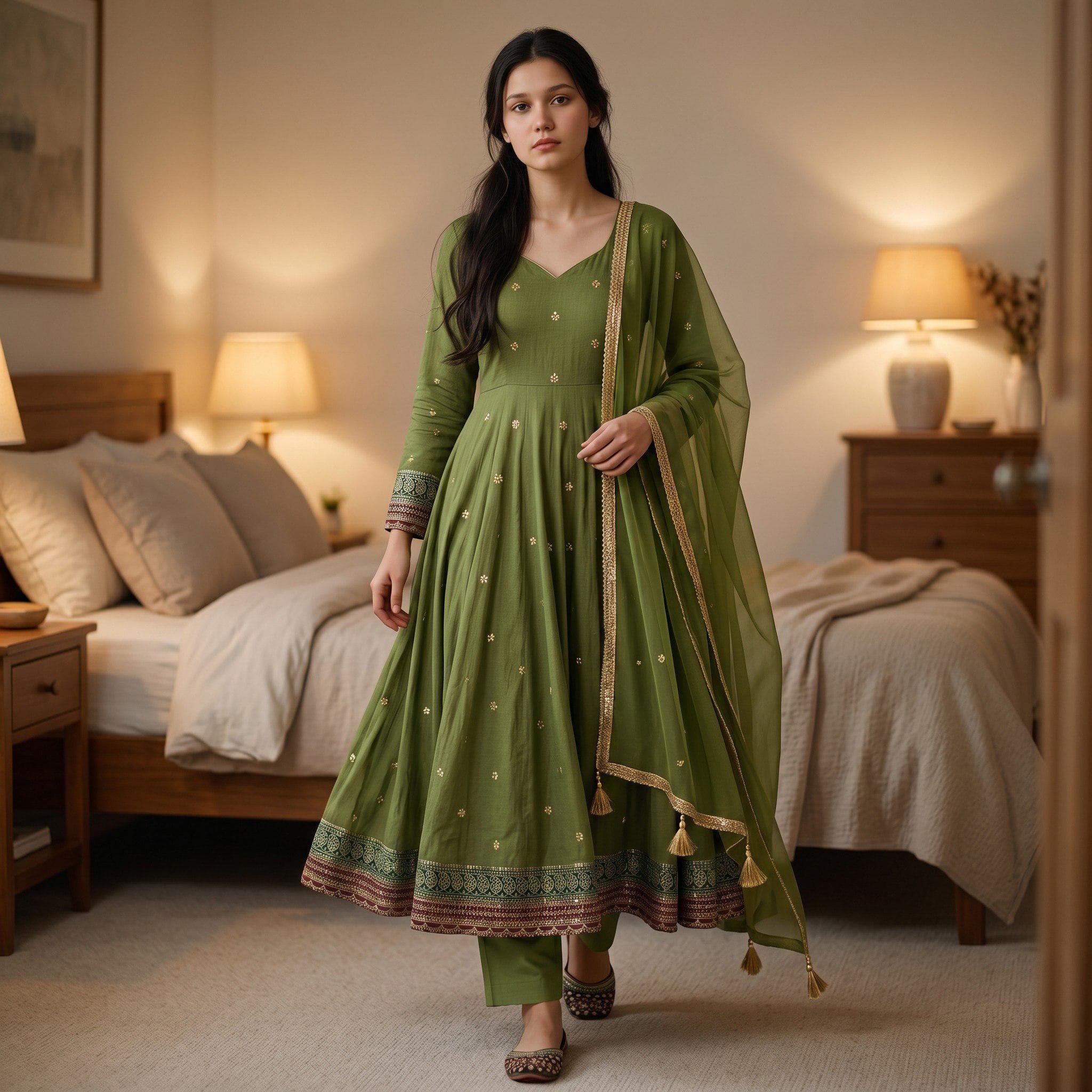 Stylish Vichitra Silk Anarkali Gown for Women with Embroidery Work Indian Ethnic Outfit Wedding Party Wear Designer Dress