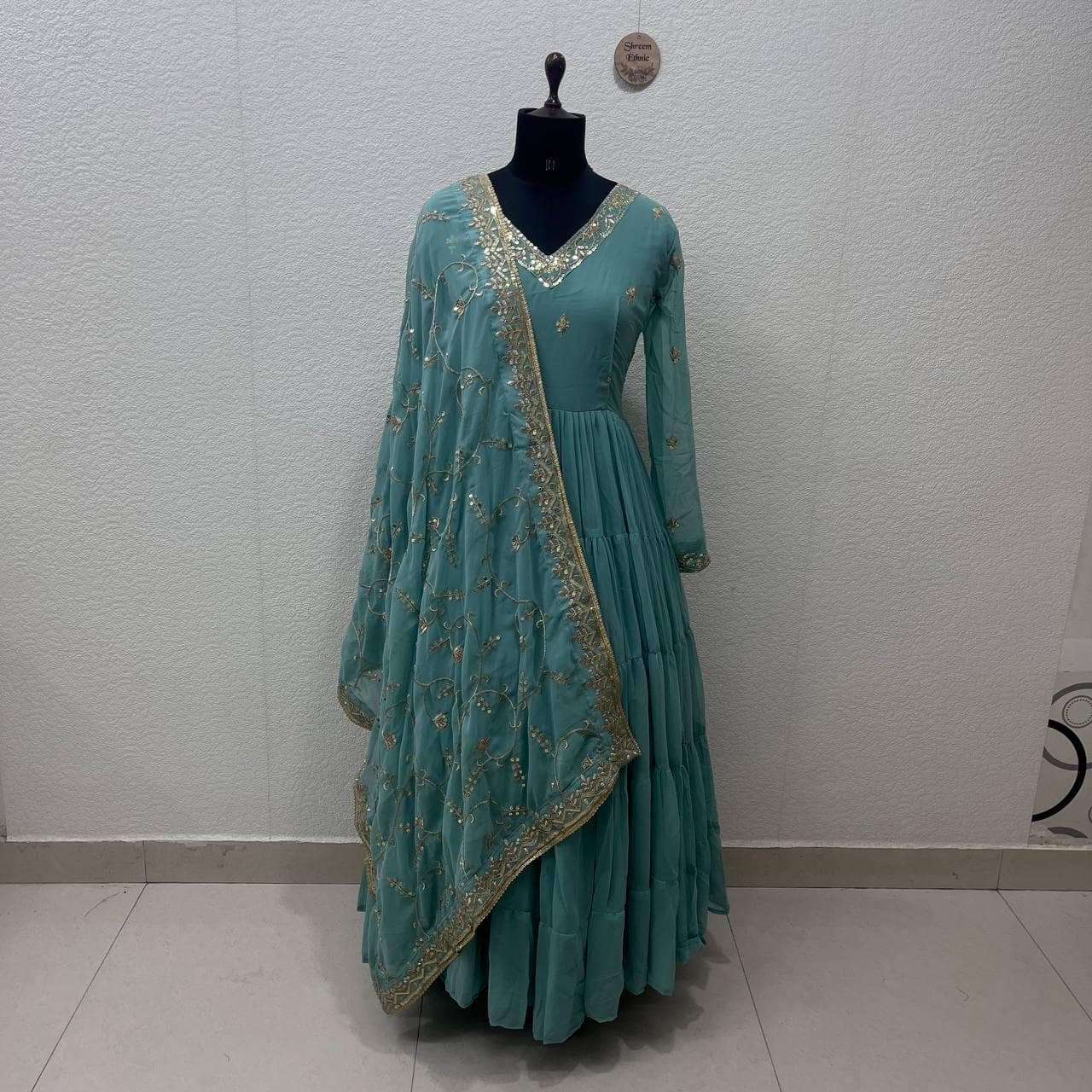Sequin Embroidered Georgette Anarkali Gown, Indian Wedding Dress - image 3