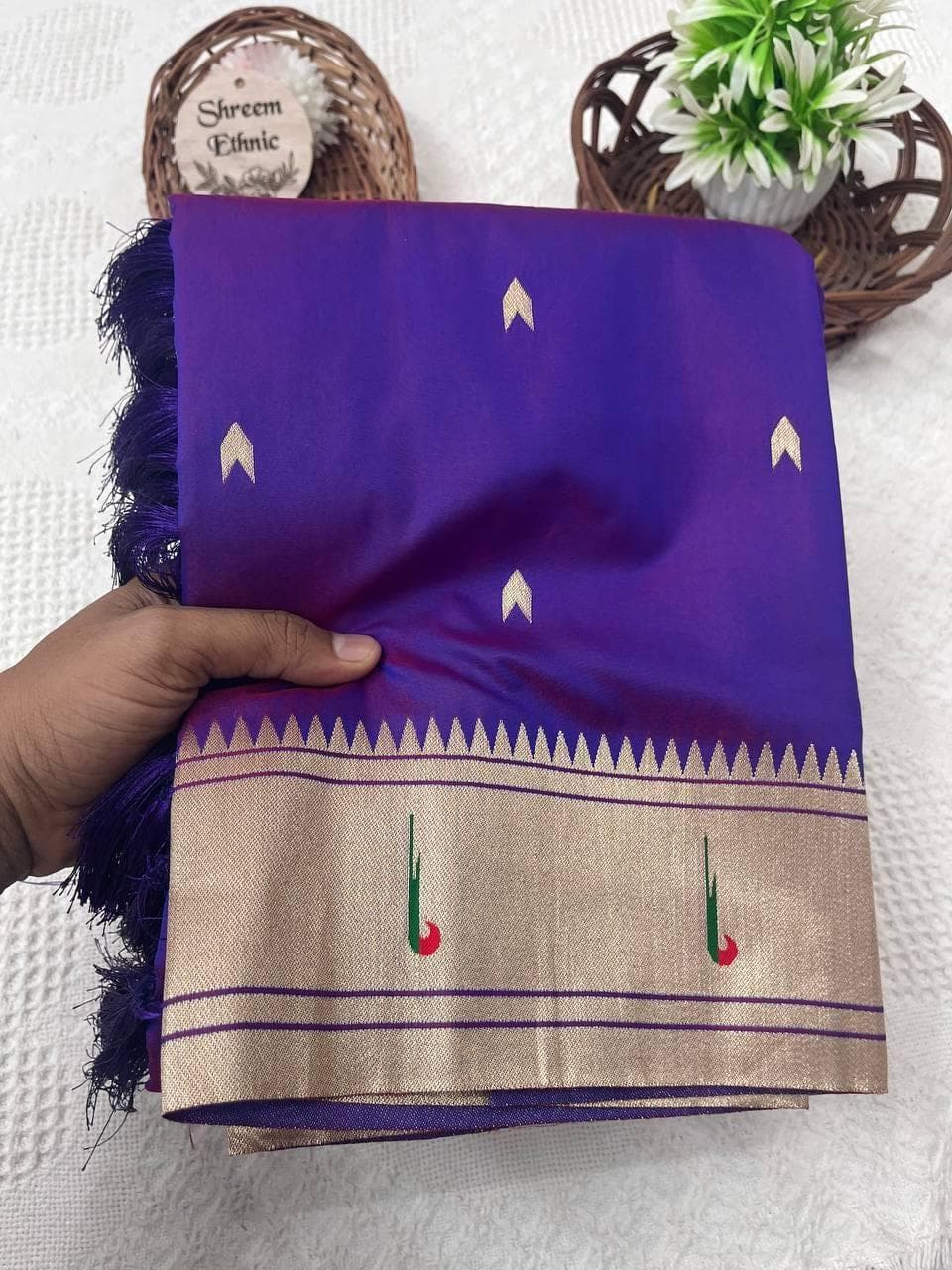 Paithani Silk Saree: Peacock Lotus Design - USA Stitched Blouse - image 3