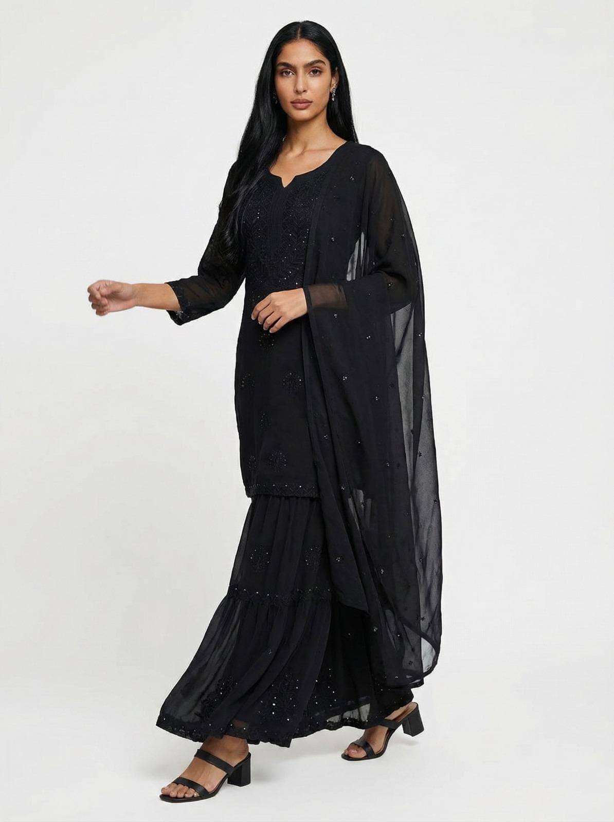 Designer Black Sharara Suit Set for Women, Georgette Embroidery Sequins Work, Indian Pakistani Wedding Party Wear Ethnic Outfit Dress