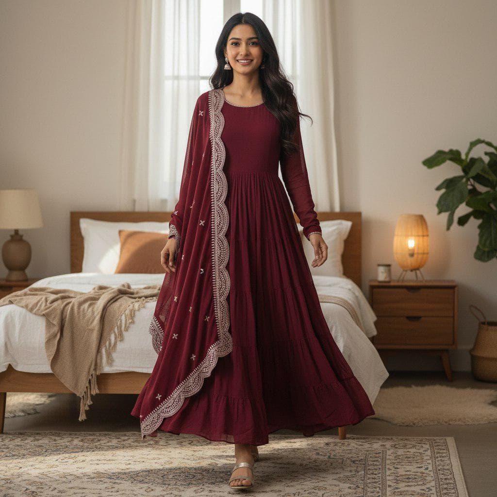 Georgette Anarkali Gown with Sequined Dupatta | Indian Festive Dress - image 3