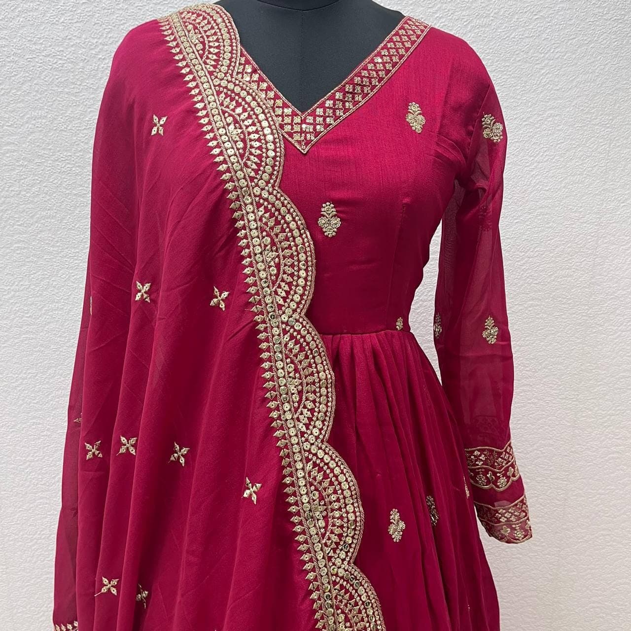 Vichitra Silk Anarkali Gown with Dupatta: Zari Embroidered Indian Wedding Dress - image 3