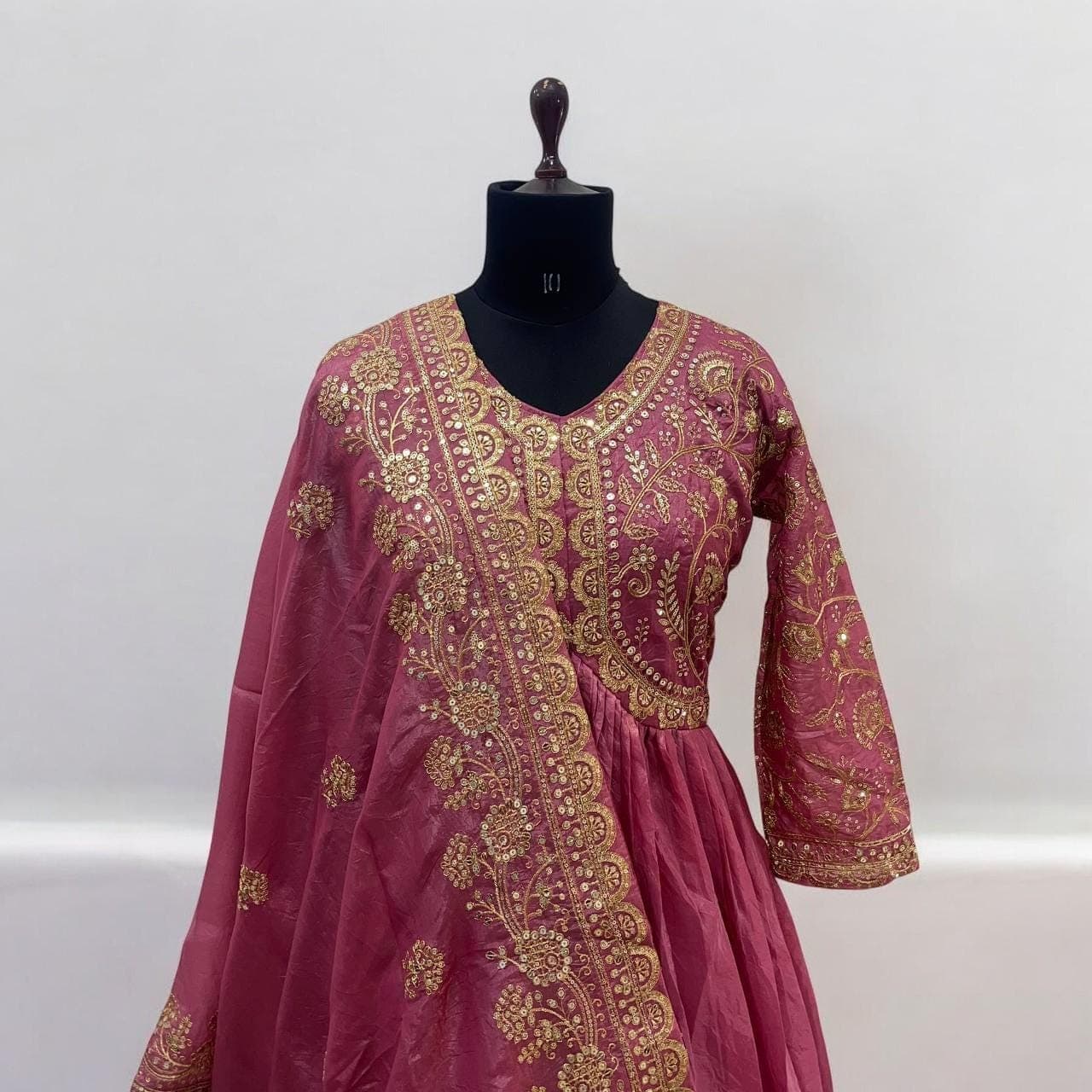 Crush Silk Anarkali Gown with Embroidered Dupatta, Readymade Partywear