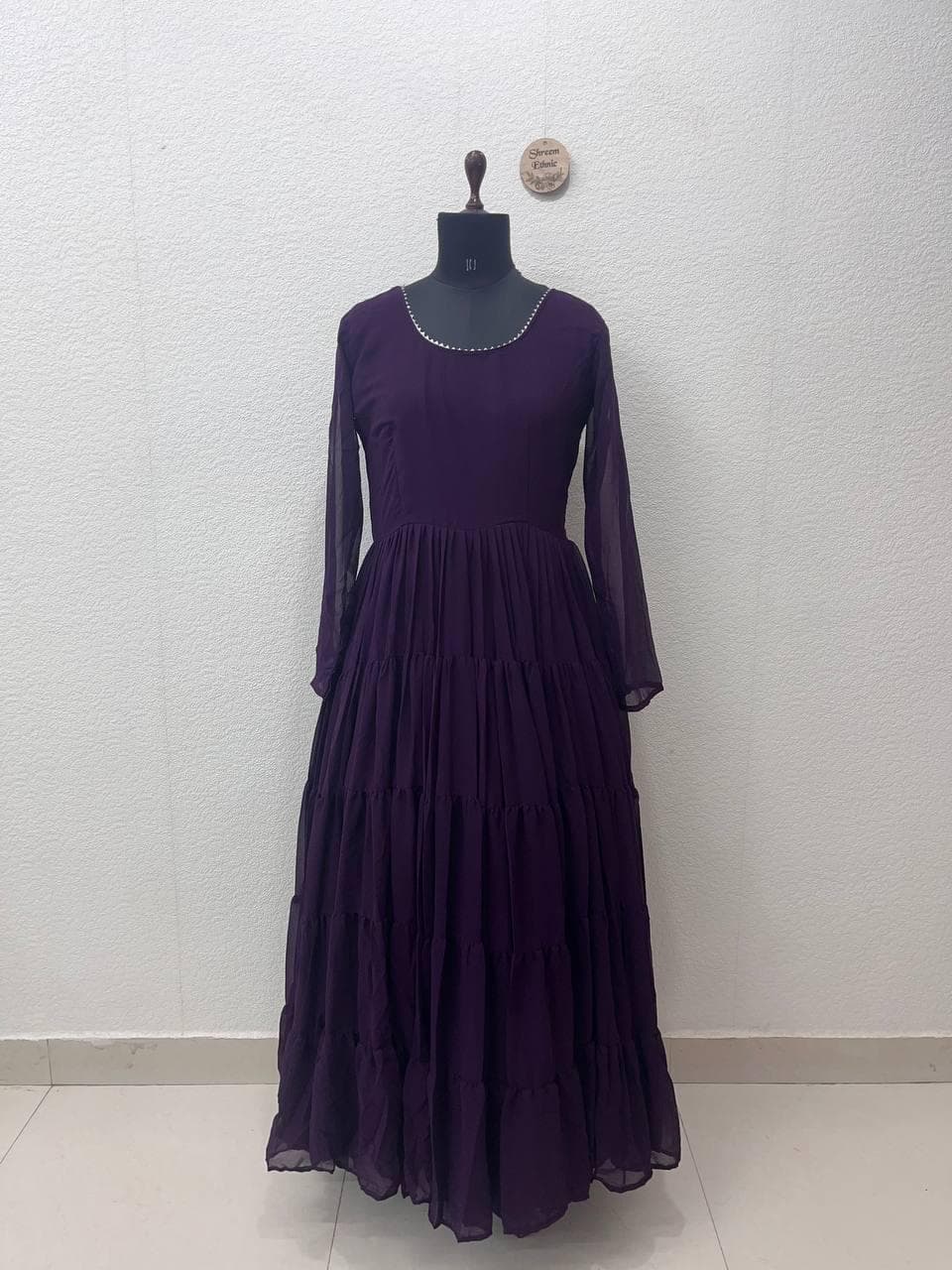 Pakistani Anarkali Gown | Georgette Indian Wedding Dress, Embroidered Dupatta - image 5