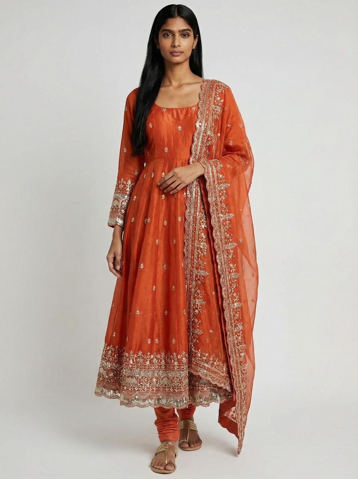 Stylish Fendy Silk Anarkali Gown for Women with Embroidery Work Indian Ethnic Outfit Wedding Party Wear Designer Dress
