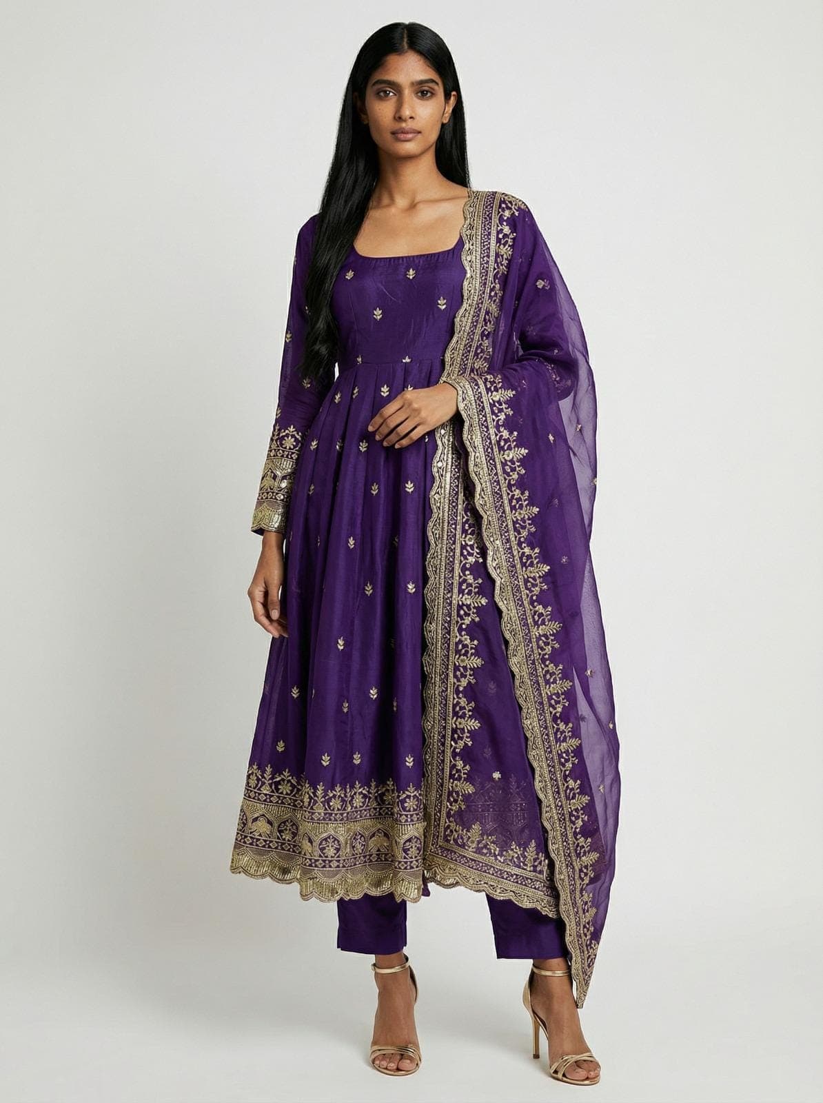 Stylish Fendy Silk Anarkali Gown for Women with Embroidery Work Indian Ethnic Outfit Wedding Party Wear Designer Dress