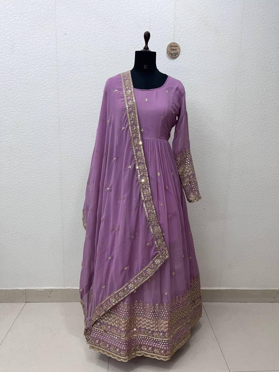 Heavy Georgette Silk Anarkali Suit, Embroidered Gown with Dupatta, Party Wear Ethnic Dress - image 5