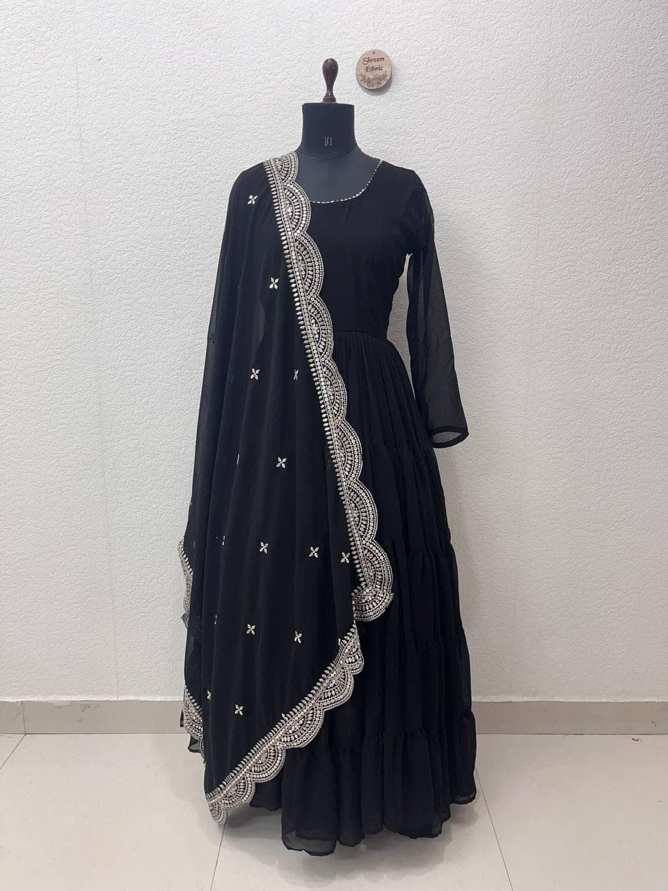 Embroidered Faux Georgette Anarkali Gown, Indian Wedding Dress - image 3