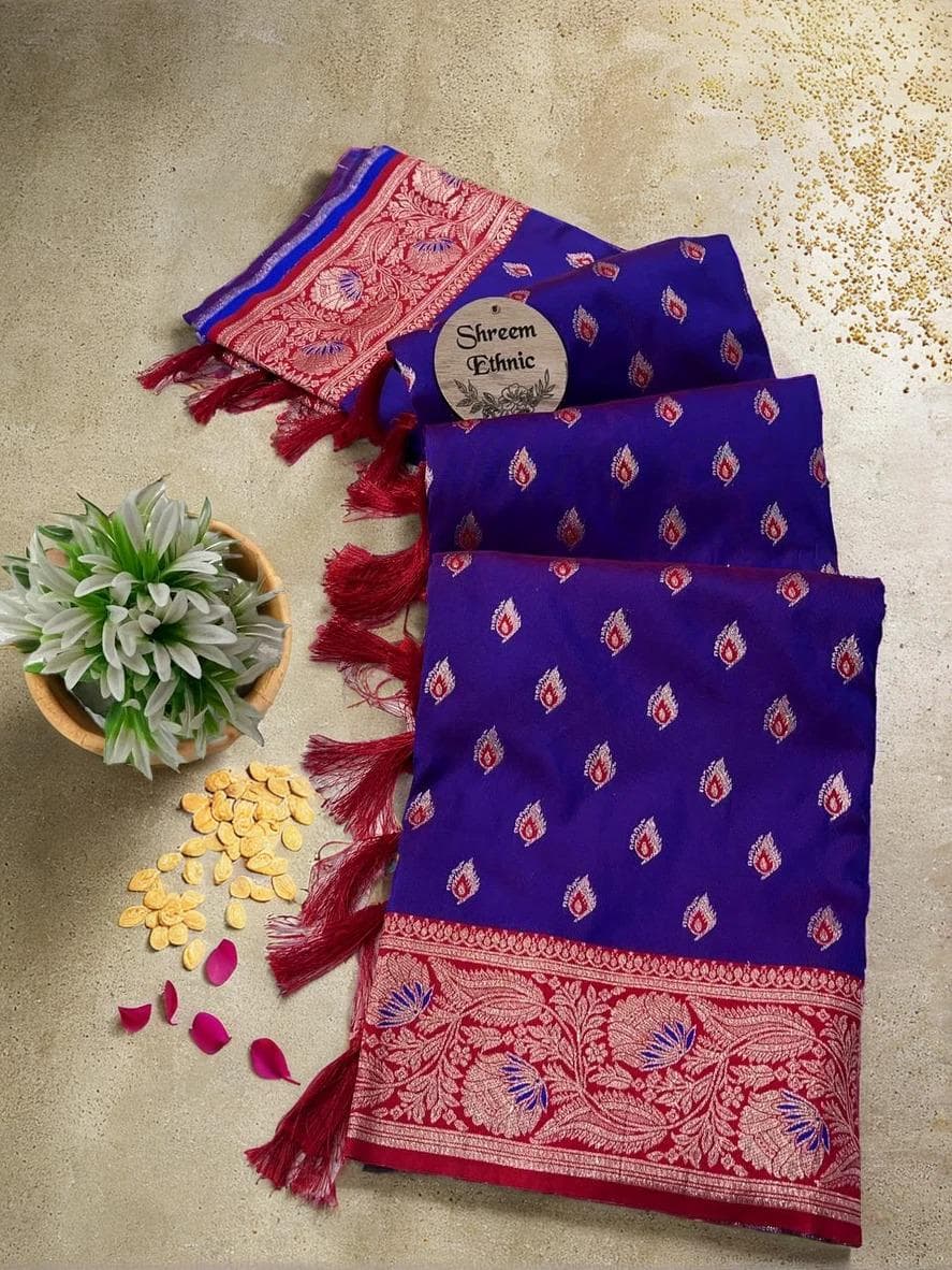 South Indian Purple Silk Saree | Traditional Wedding Wear | Custom Blouse USA