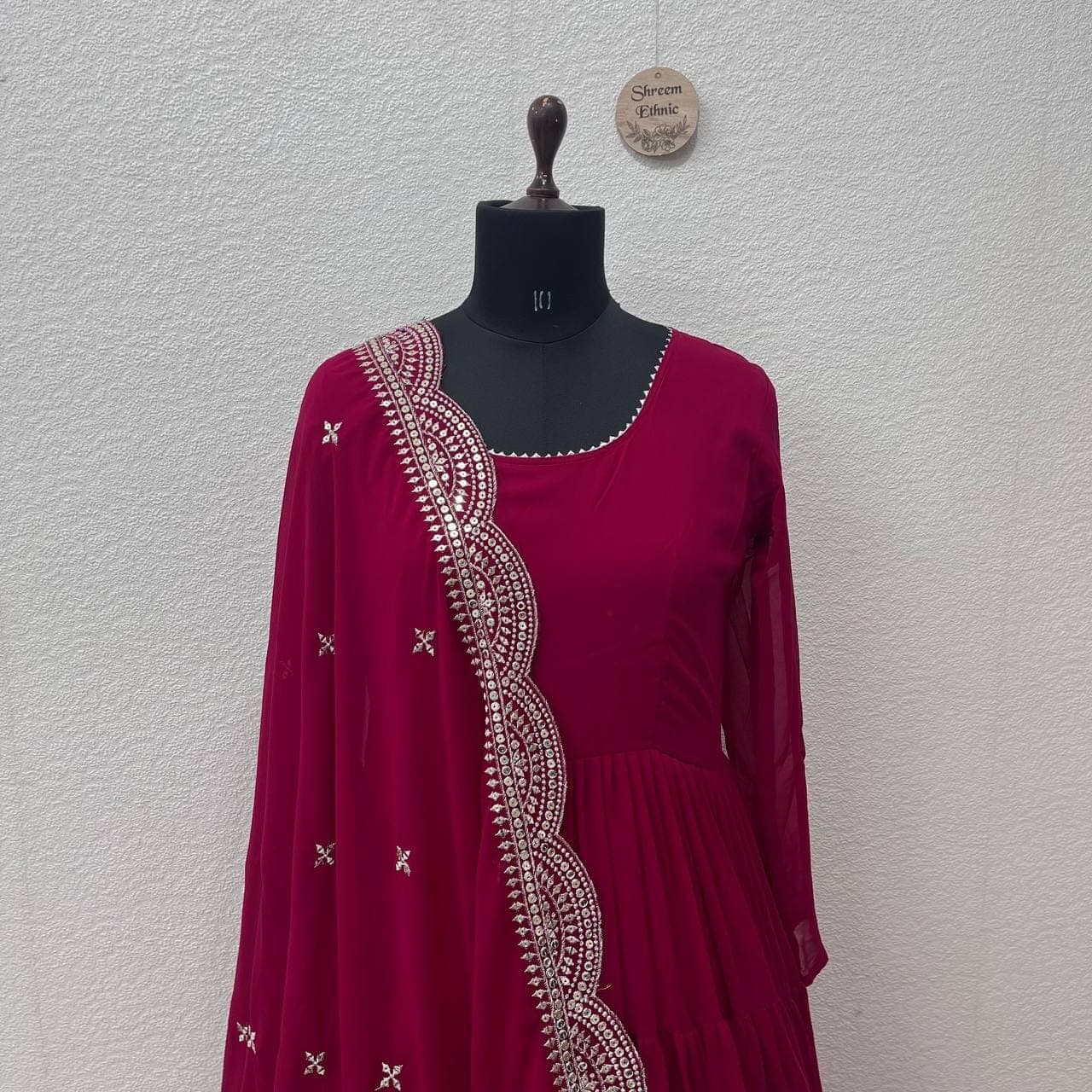 Floral Georgette Anarkali Gown | Embroidered Dupatta, Pakistani Party Dress - image 5