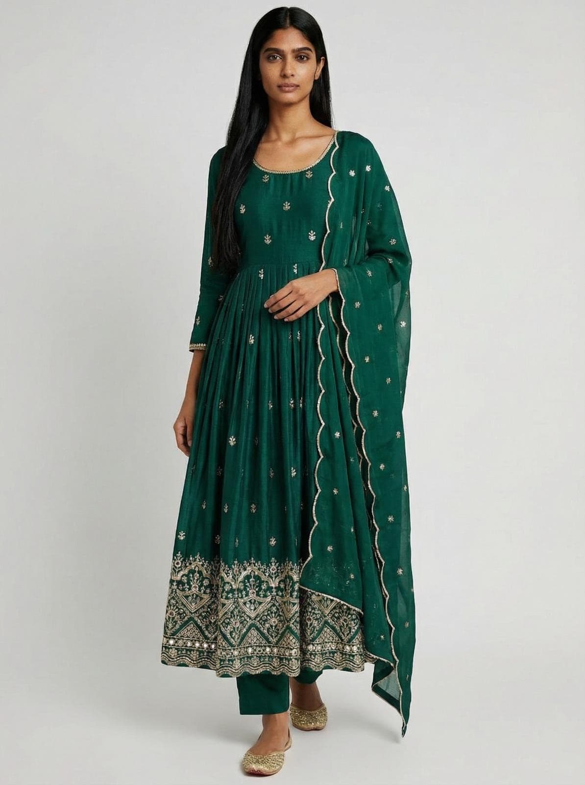 Chinon Silk Anarkali Suit Set with Dupatta, Mirror Work Sequins Embroidery Anarkali Gown, Indian Wedding Party Outfit, Ready to Wear Dress