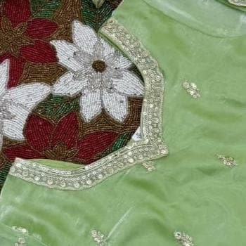 Green Silk Palazzo Suit: Embroidered Kurta, Sequins Dupatta (Ready to Wear) - image 3
