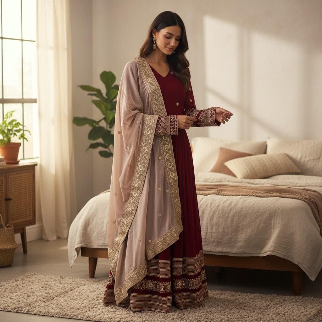 Embroidered Georgette Anarkali Gown, Indian Wedding Ethnic Outfit for Women