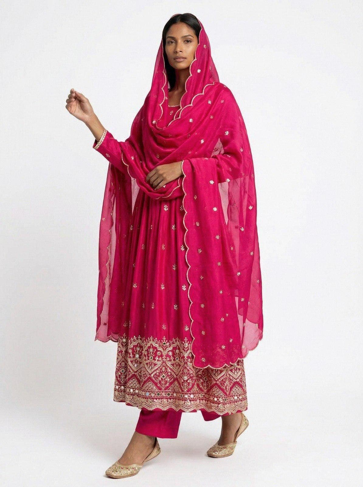Chinon Silk Anarkali Outfit with Dupatta, Mirror Work Anarkali Gown, Sequins Embroidery Dress, Ready to Wear Festive Suit
