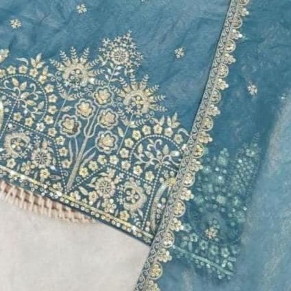 Fandy Silk Palazzo Suit ,Sky Embroidery Sequins kurti Palazzo ,Wedding\Party Indian Ethnic Wear Sharara Palazzo, Kurti Palazo Wedding Outfit - image 4