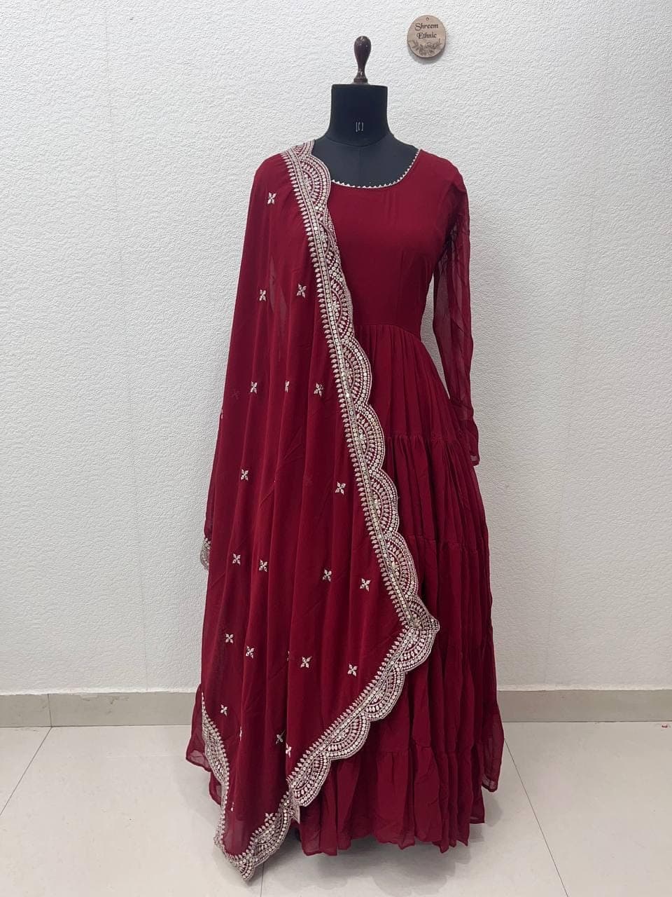 Georgette Anarkali Gown with Sequined Dupatta | Indian Festive Dress - image 4