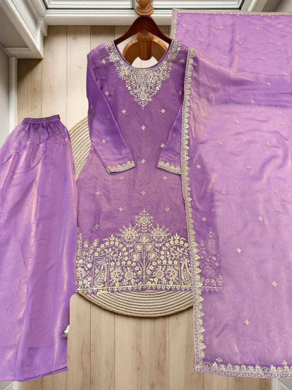 Premium Fandy Palazzo Kurta Suit ,Wedding Embroidery Sequins Palazzo Kurti ,Lavender Ethnic Sharara Designer Palazzo Suit ,Indian Party wear - image 5