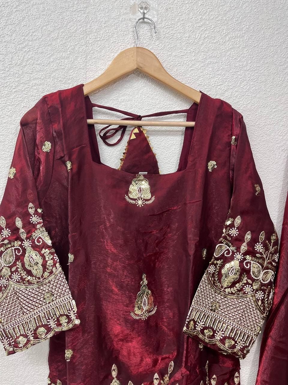 Designer Maroon Fandy Silk Suit for Women Heavy Embroidery Sequins Work Ready to Wear Party Wear Ethnic Sharara Palazzo Outfit - image 4