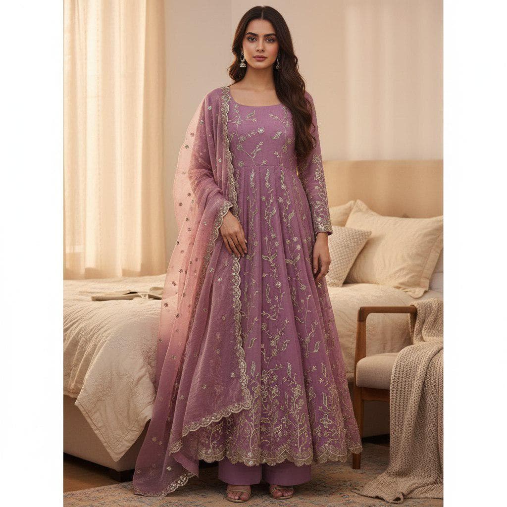Sequin Embroidery Anarkali Suit, Indian Wedding Party Outfit