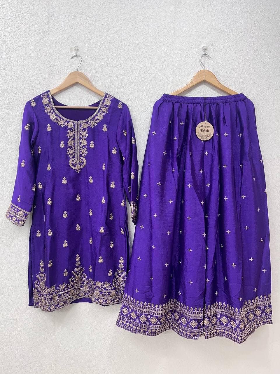 Chinon Silk Sharara Suit, Embroidered Sequin Work, Indian Pakistani Wedding Outfit Dupatta - image 4