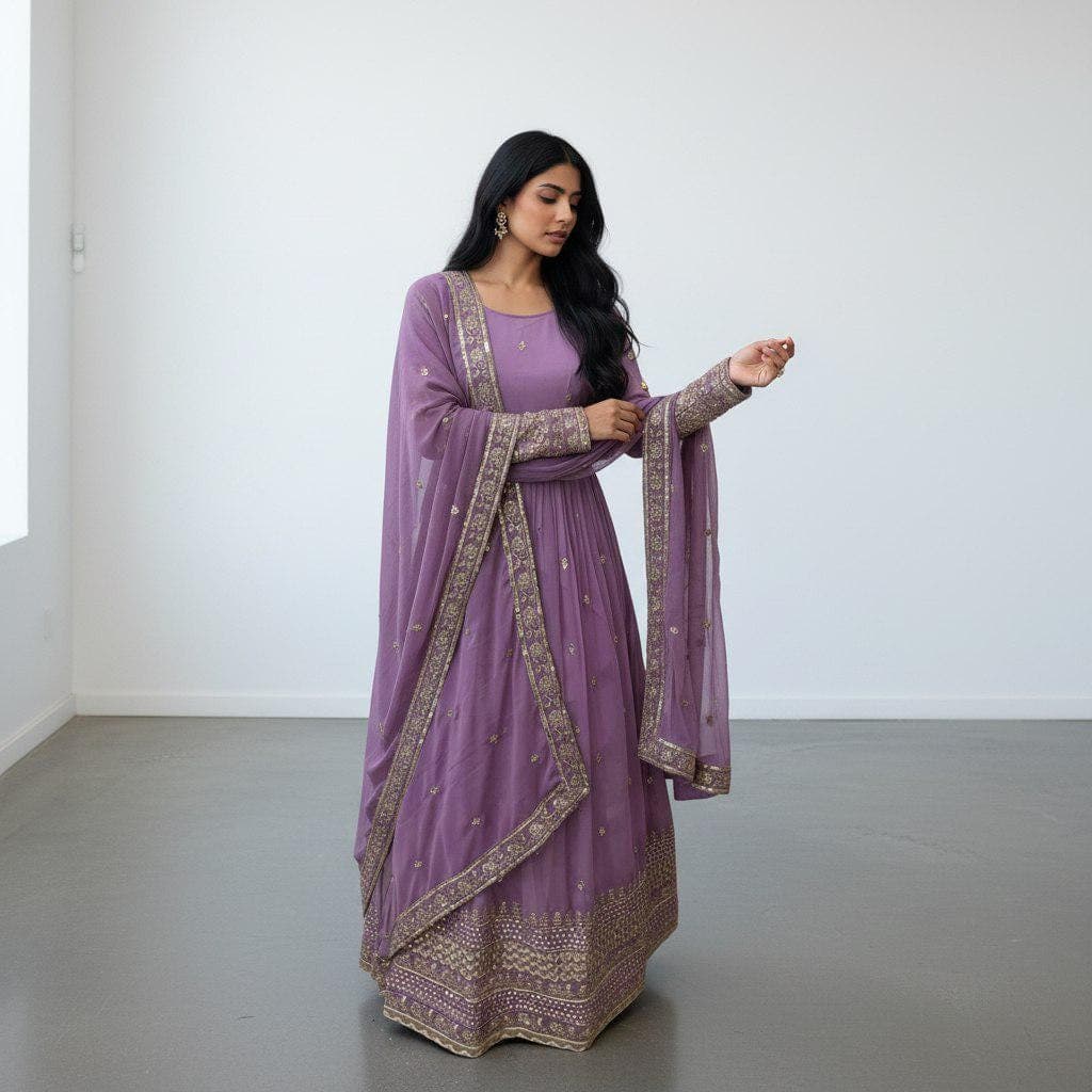 Heavy Georgette Silk Anarkali Suit, Embroidered Gown with Dupatta, Party Wear Ethnic Dress