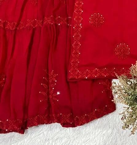 Designer Red Gorgette Sharara Suit For Women, Sequins Embroidery work Palazzo Suit Ethnic Indian Sharara Party Wear Pakistani Sharara Dress - image 5
