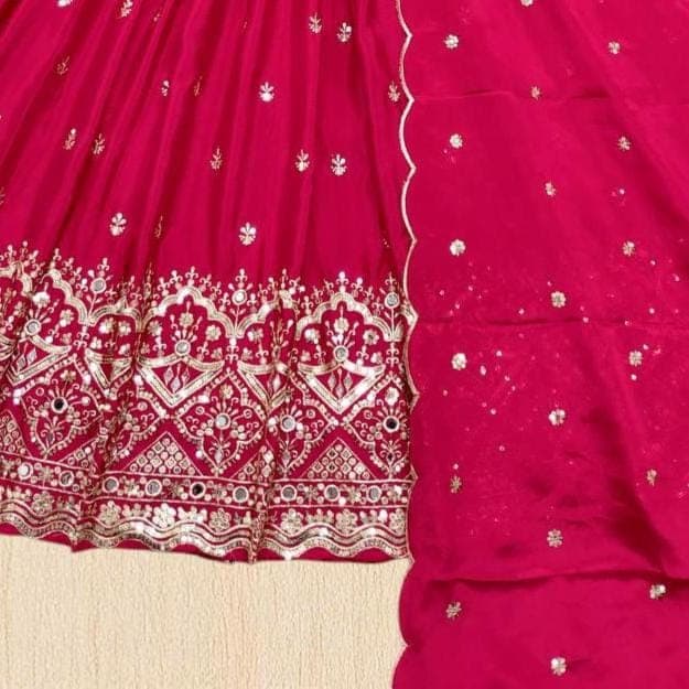 Chinon Silk Anarkali Outfit with Dupatta, Mirror Work Anarkali Gown, Sequins Embroidery Dress, Ready to Wear Festive Suit - image 3