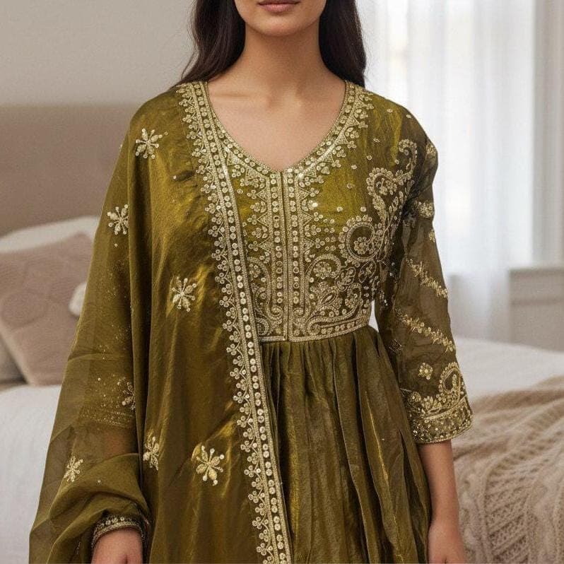 Embroidered Fendi Silk Anarkali Gown: Indian Wedding Dress