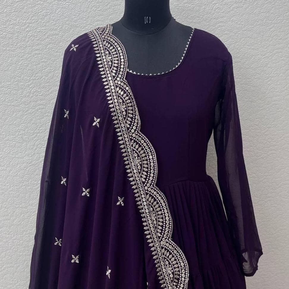 Pakistani Anarkali Gown | Georgette Indian Wedding Dress, Embroidered Dupatta