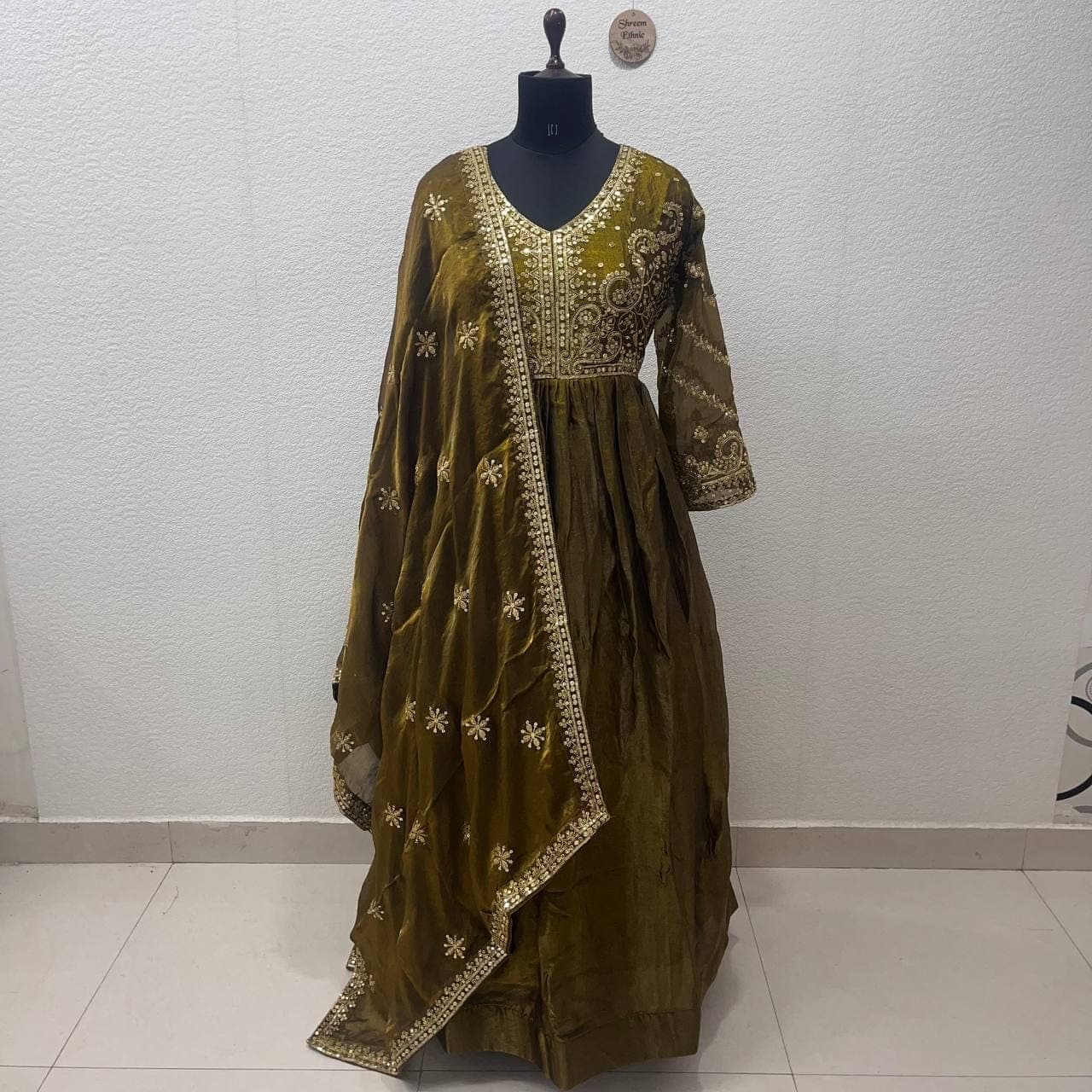 Embroidered Fendi Silk Anarkali Gown: Indian Wedding Dress - image 5