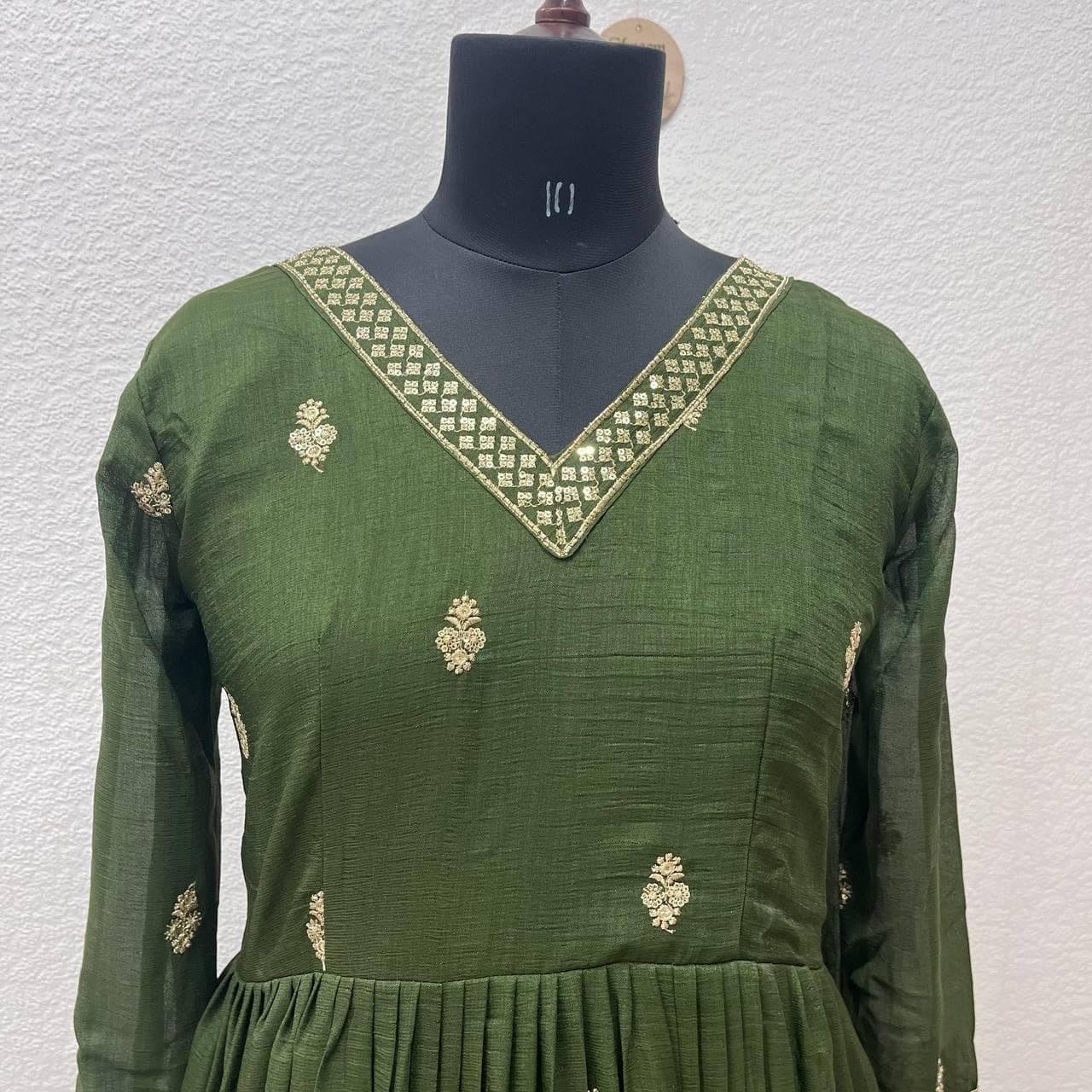 Sequin Embroidered Anarkali Gown, Vichitra Silk Indian Dress - image 5