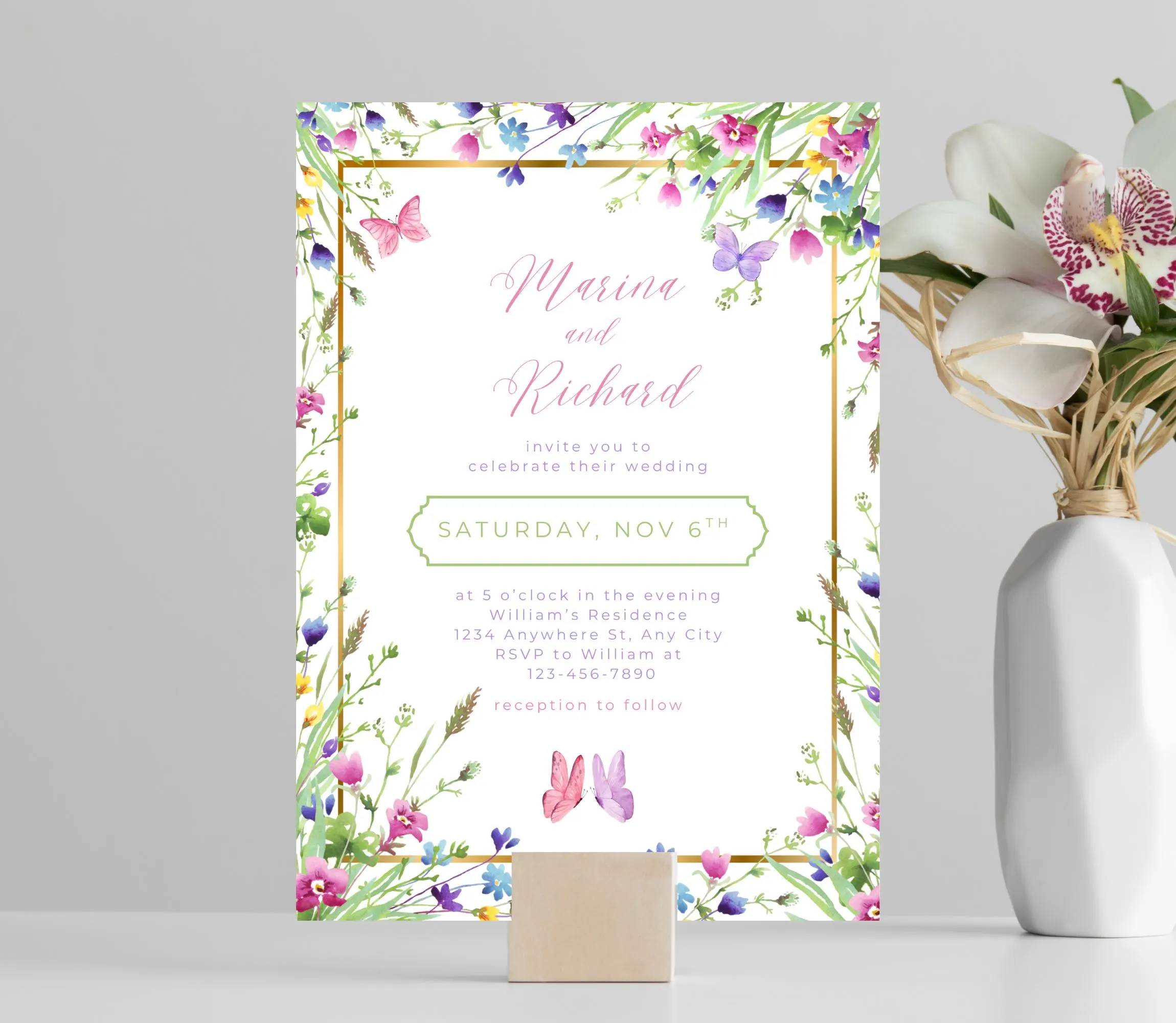 Wildflower Wedding Invitation Template: Colorful Floral Design (5x7, Digital Download, EDITABLE in Canva)