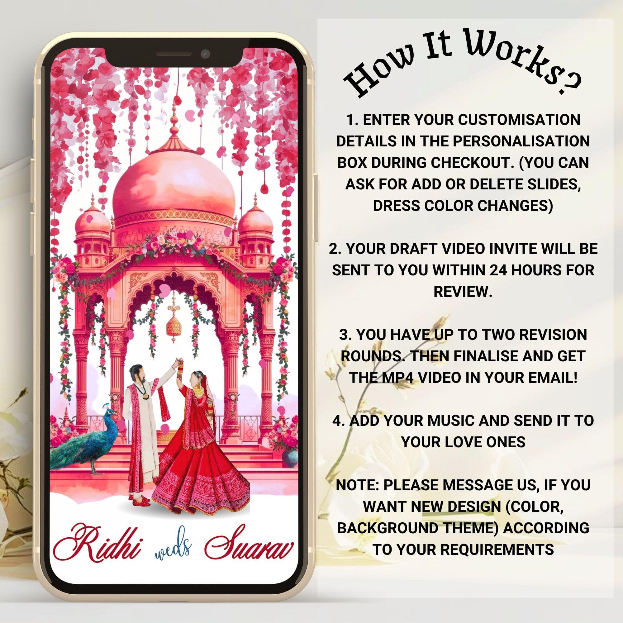 Watercolor Indian Wedding Video Invitation, Animated Multi Event card, Editable Template, Baraat Haldi Mehndi Sangeet Reception E-Invite MP4 - image 3