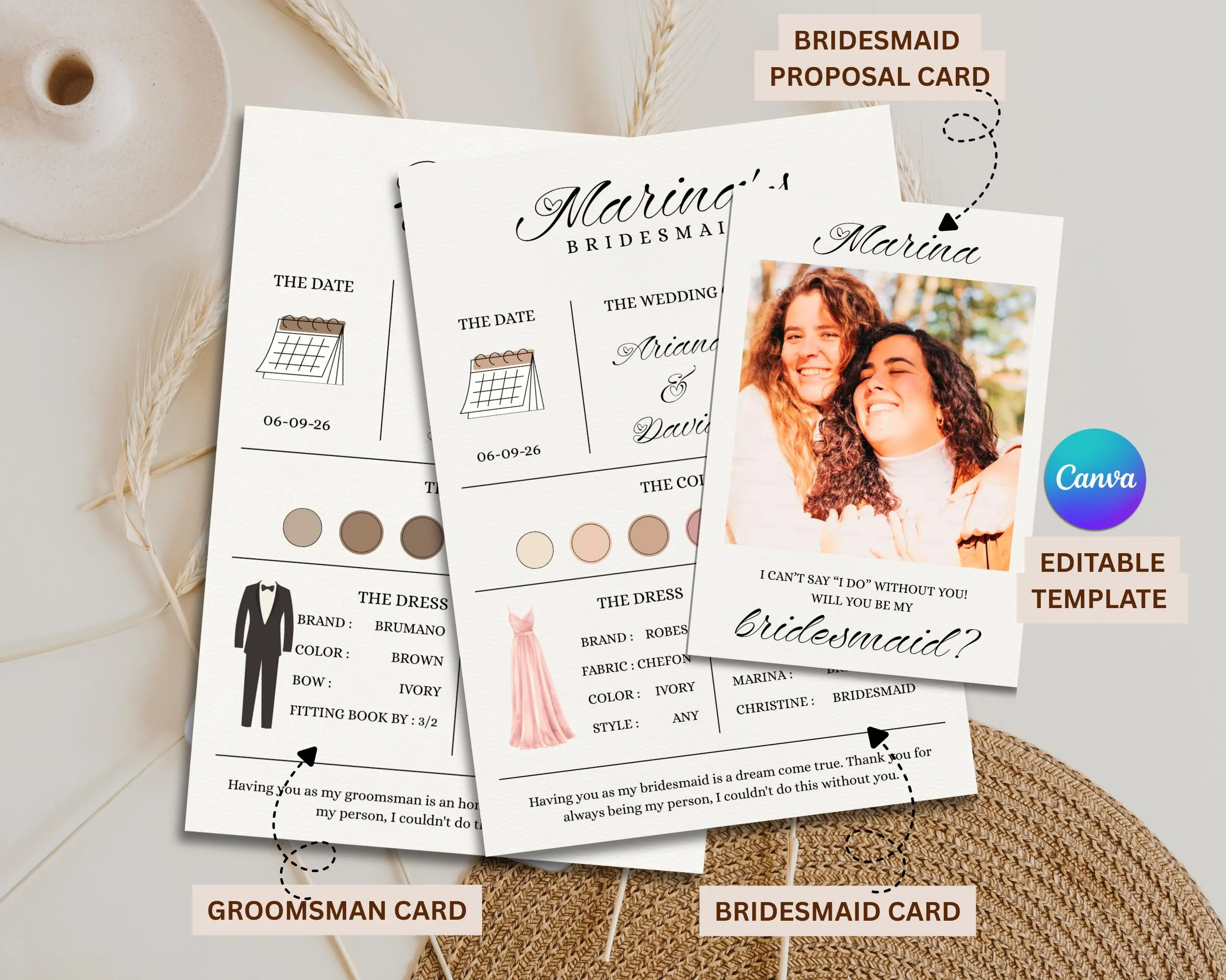 Bridesmaid Proposal Card Template | Bridesmaid Groomsman Template | Editable Canva Template