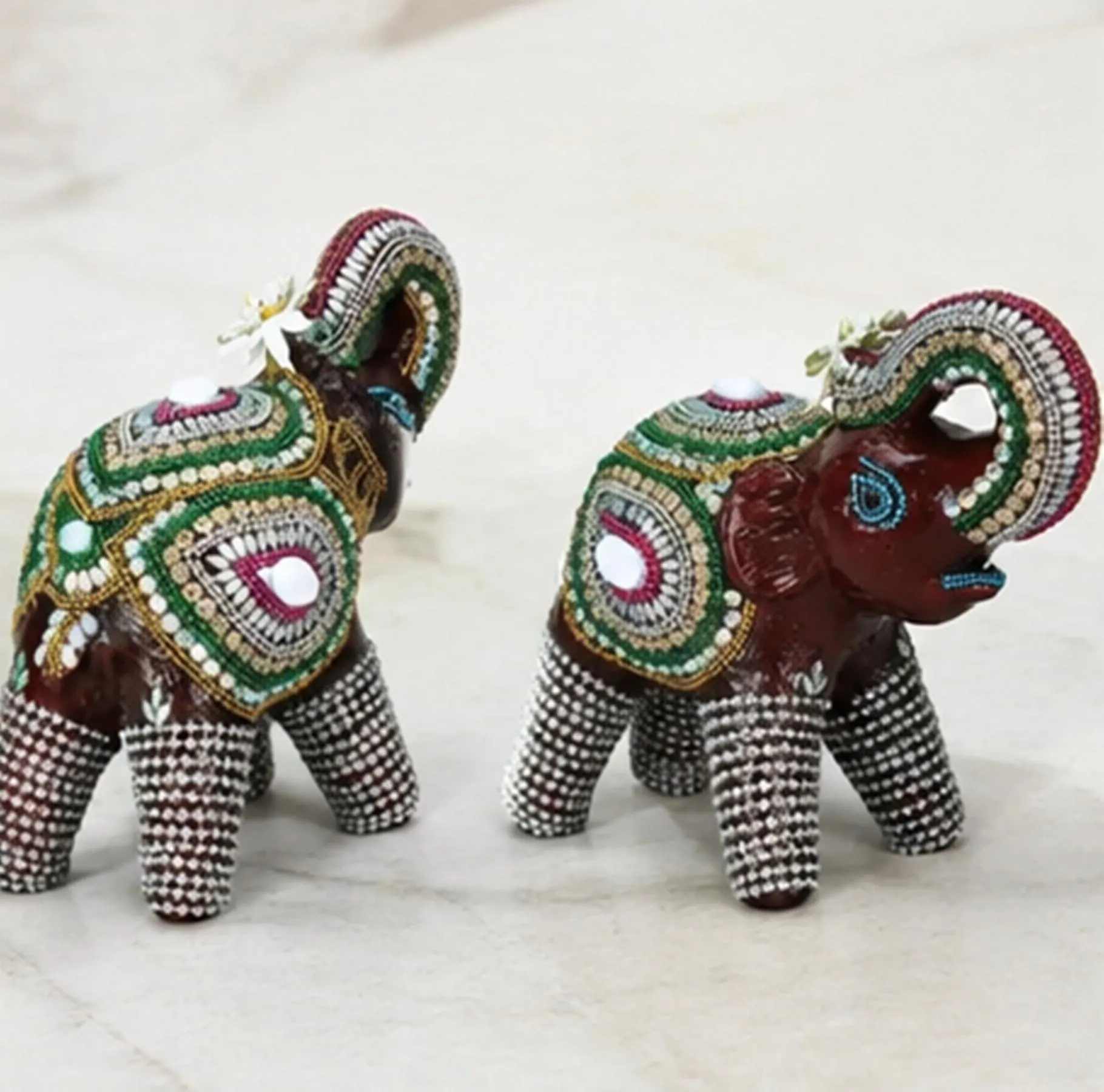 White Hand Painted Elephant Stool, Indian Folk Art Elephant Table, Colorful Wooden Decoration - image 4