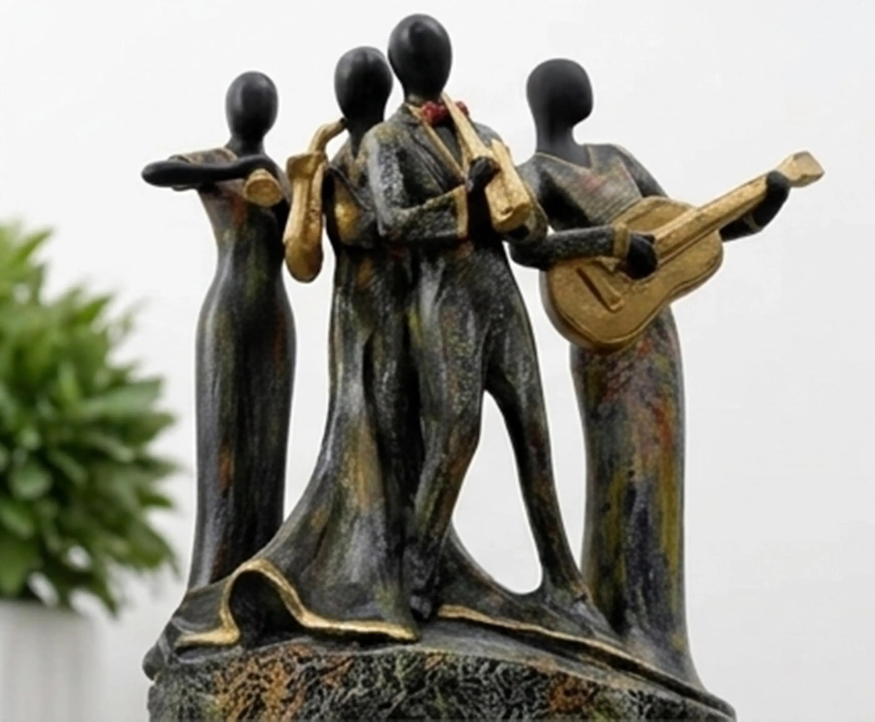 Set of 4 Abstract Musician Figurines – Jazz Band Sculpture Set, Black & Gold Musical Statues