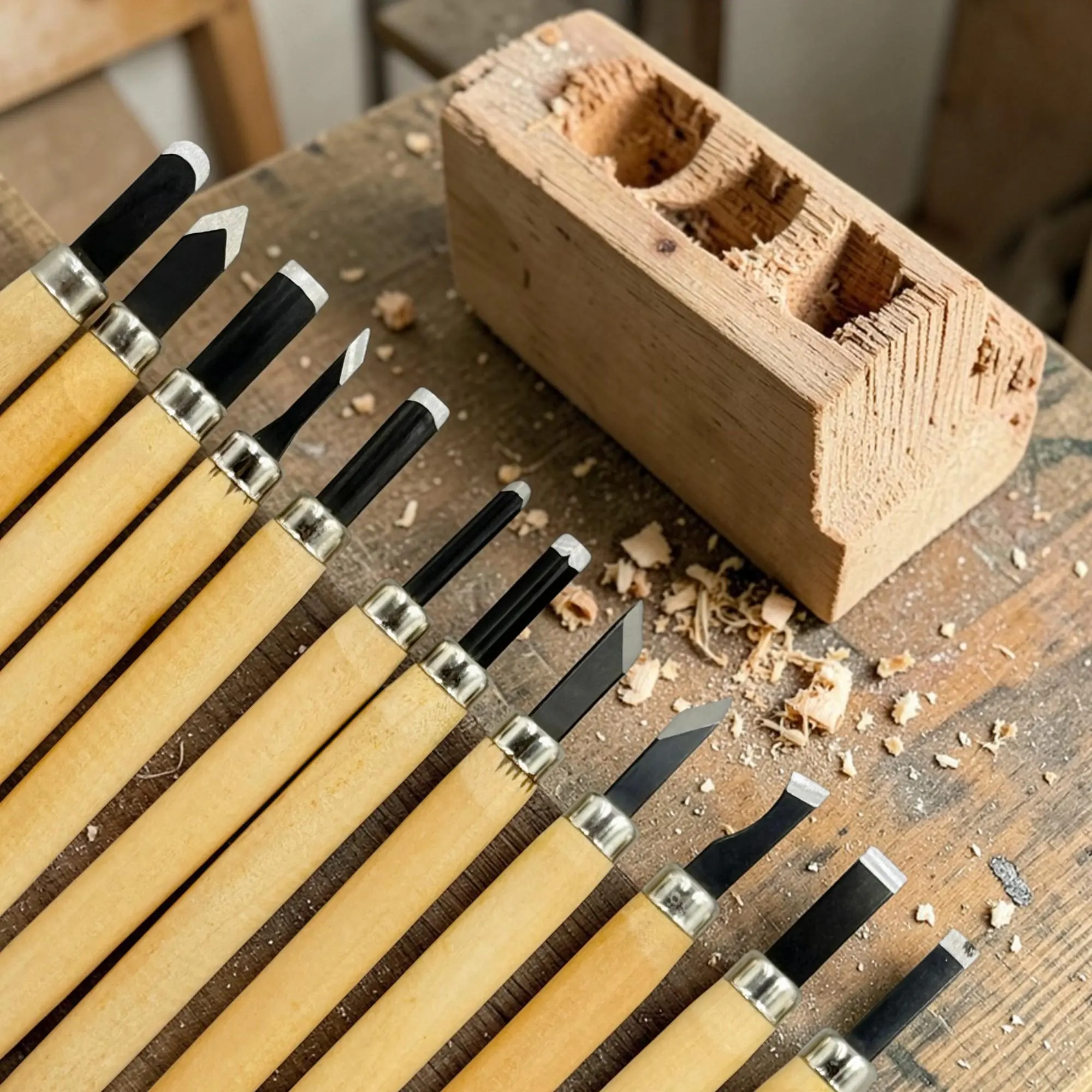 12-Piece Wooden Mini Carving Chisel & Knife Set – Hand Carver Woodworking Tool Kit