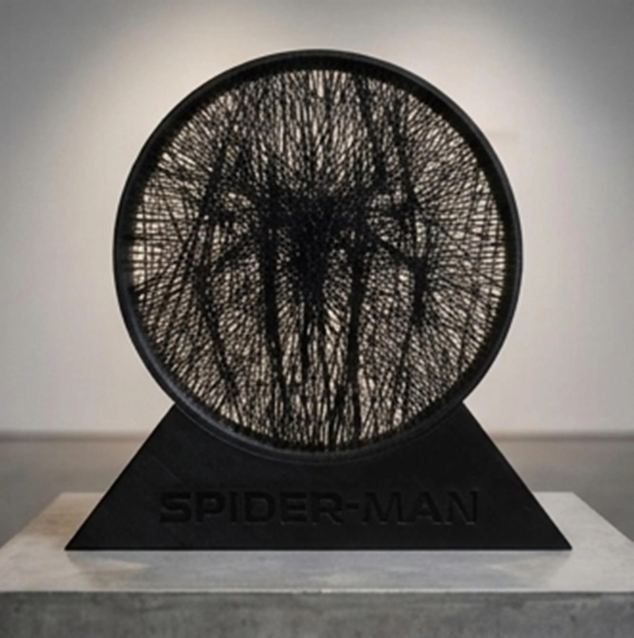 Spider String Art Sculpture – Superhero Inspired String Decor, Black Thread Circle Frame