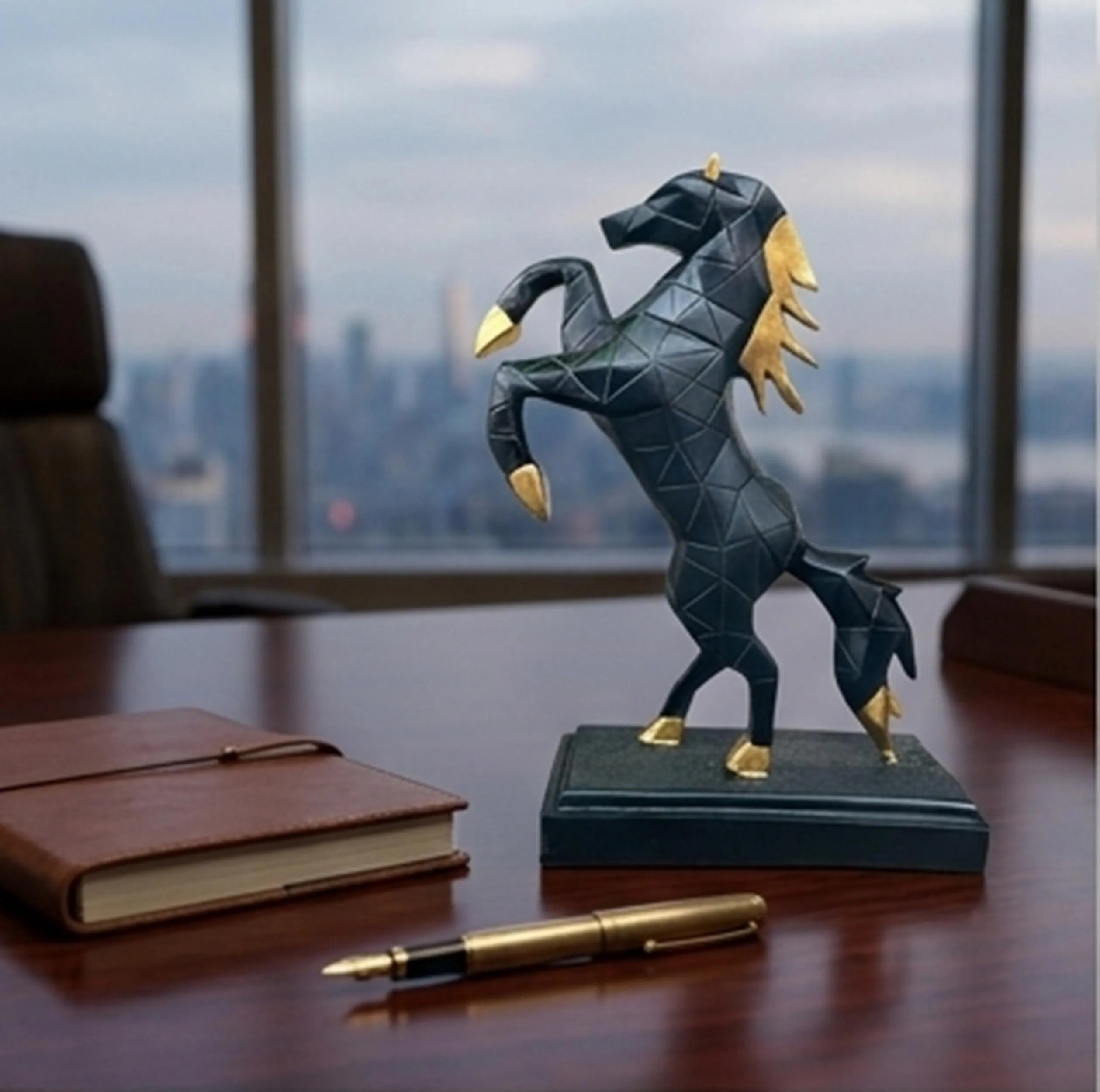 Geometric Horse Statue, Modern Horse Sculpture, Abstract Animal Figurine, Luxury Office Desk Decor