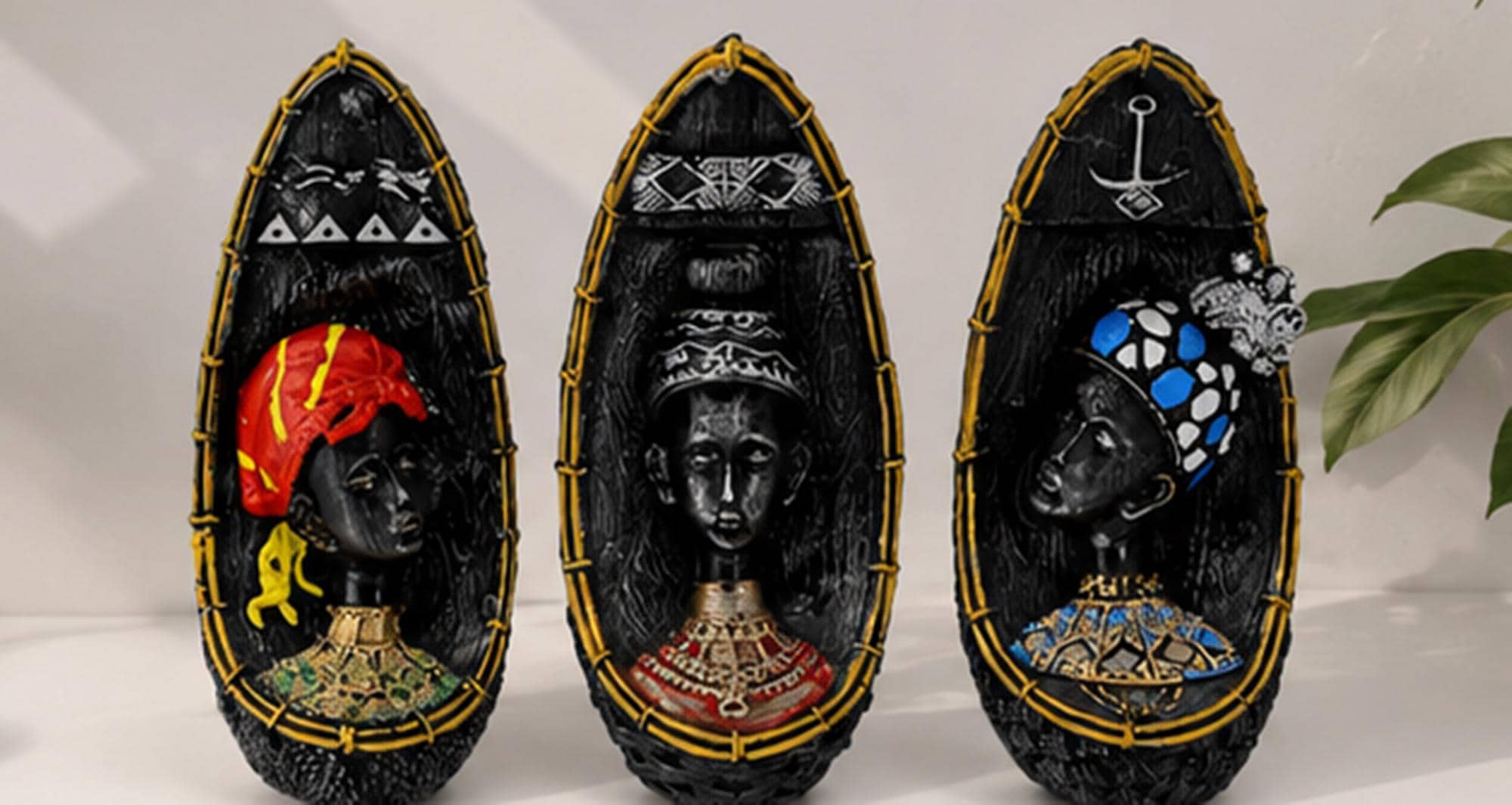 African Woman Figurine Set, Gold Black Lady Statues, Elegant African Queen Sculptures Decor