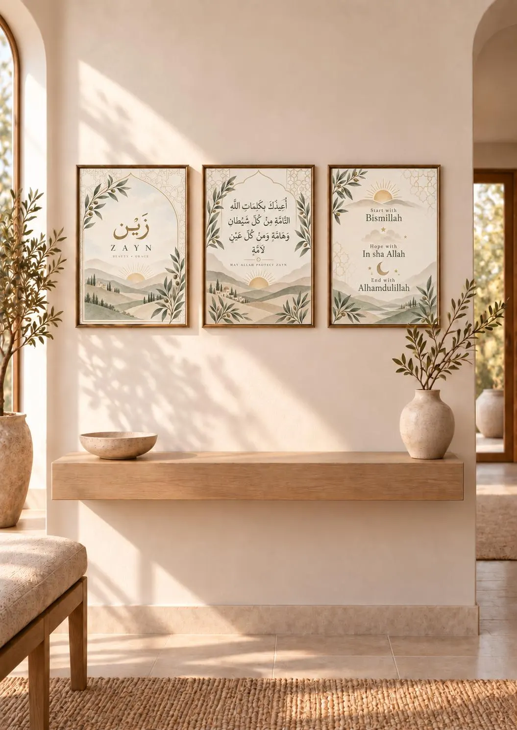 Personalised Islamic Nursery Wall Art Set, Arabic Baby Name Print, Protection Dua, Muslim Newborn or Aqiqah Gift, Neutral Nursery Decor - image 2